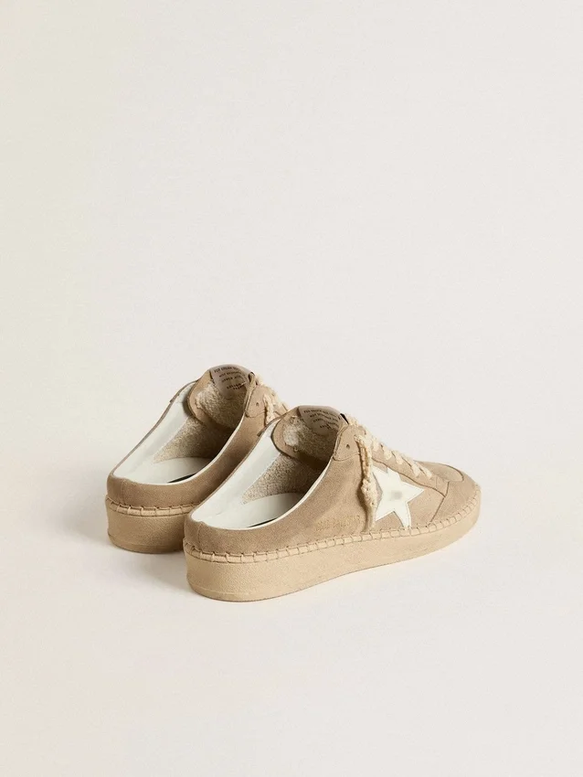 Sabot Ball Star da donna in pelle scamosciata beige con stella in pelle bianca