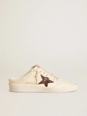 Sabot Ball Star in nappa avorio con stella glitterata color bronzo