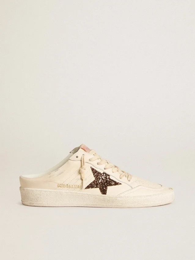 Sabot Ball Star in nappa avorio con stella glitterata color bronzo