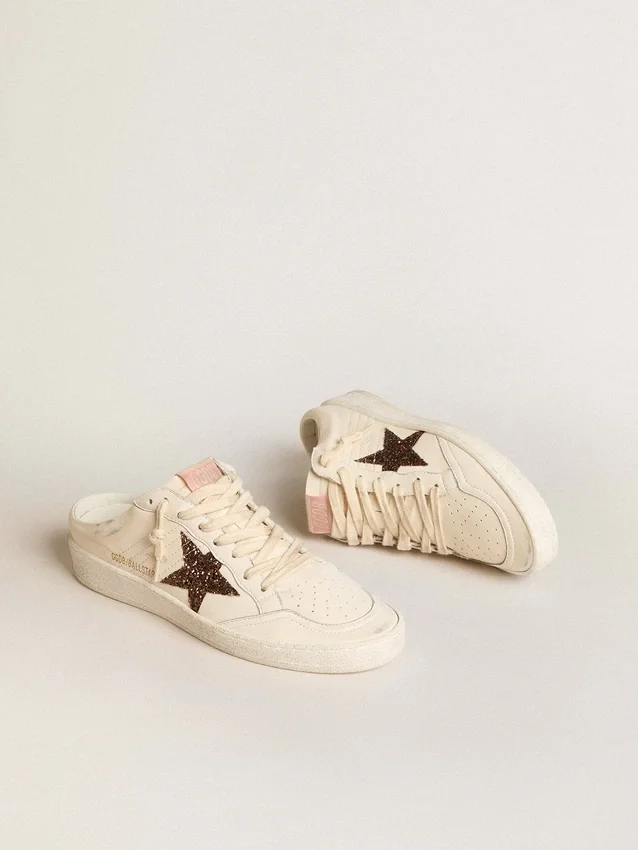 Sabot Ball Star in nappa avorio con stella glitterata color bronzo