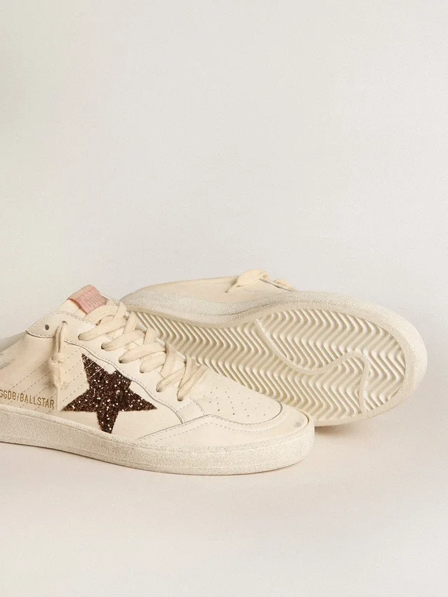 Sabot Ball Star in nappa avorio con stella glitterata color bronzo