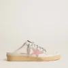 Sabot Ball Star in nappa bianca con stella in pelle rosa antico