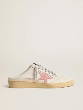 Sabot Ball Star in nappa bianca con stella in pelle rosa antico