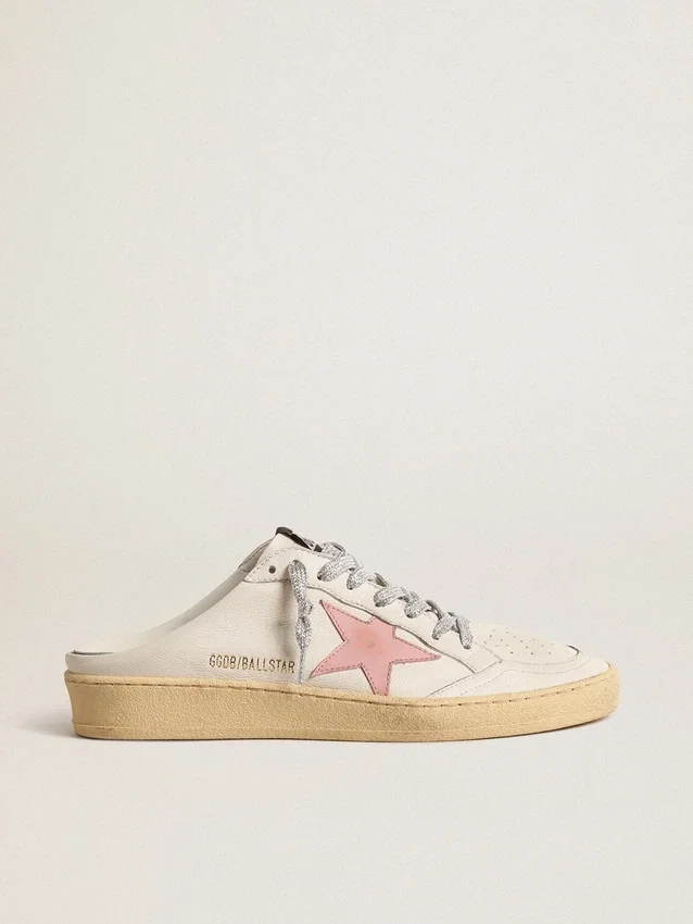 Sabot Ball Star in nappa bianca con stella in pelle rosa antico