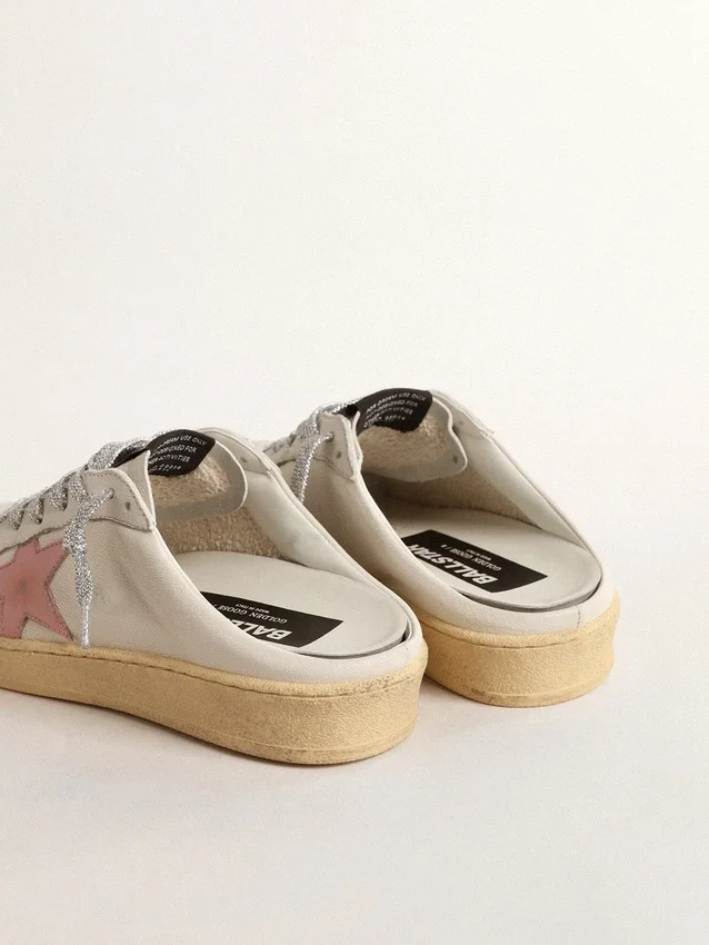 Sabot Ball Star in nappa bianca con stella in pelle rosa antico