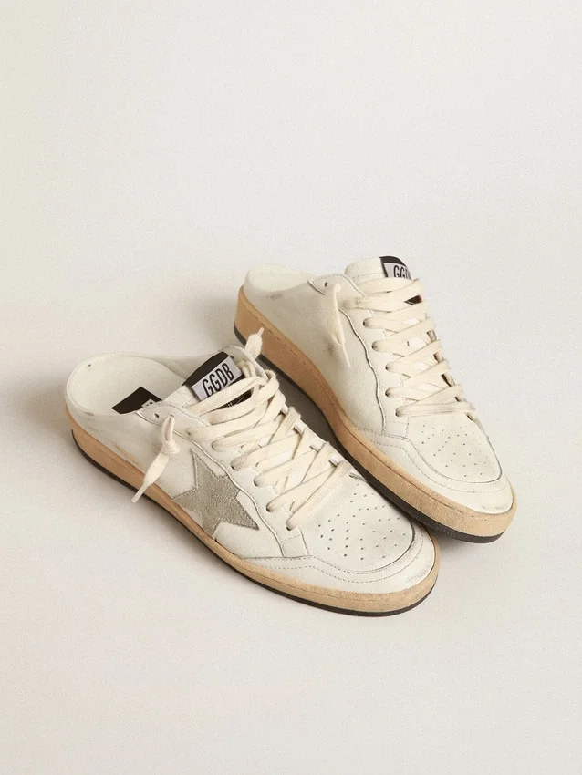 Sabot Ball Star in pelle nappa con stella in pelle scamosciata grigio ghiaccio