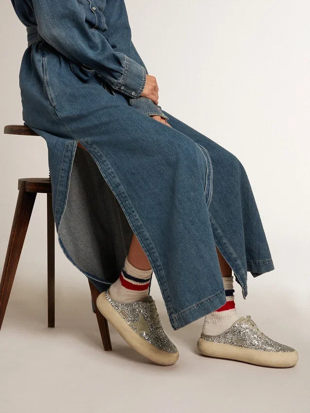 Sabot da donna Space-Star in glitter con stella e linguetta grigio ghiaccio