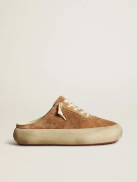 Sabot da donna Space-Star in pelle scamosciata color tabacco con stella traforata