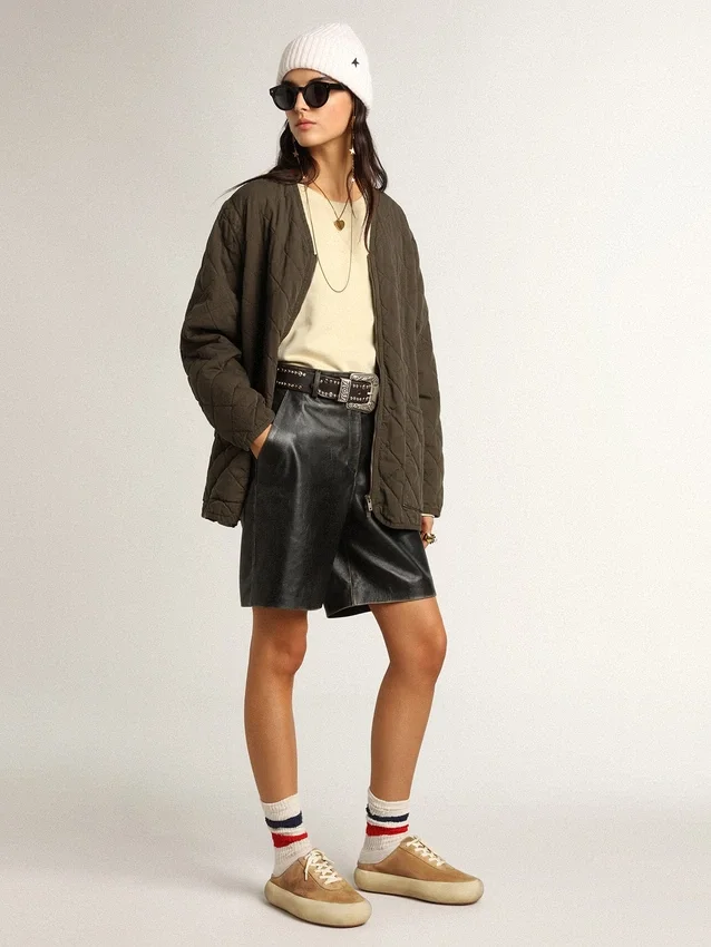 Sabot da donna Space-Star in pelle scamosciata color tabacco con stella traforata