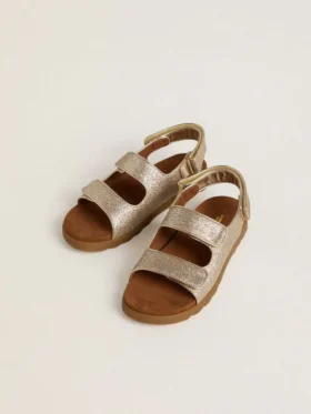 Sandali Noa Junior in micro-glitter e pelle platino