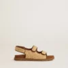 Sandali Noa Junior in rafia beige e pelle marrone