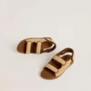 Sandali Noa Junior in rafia beige e pelle marrone