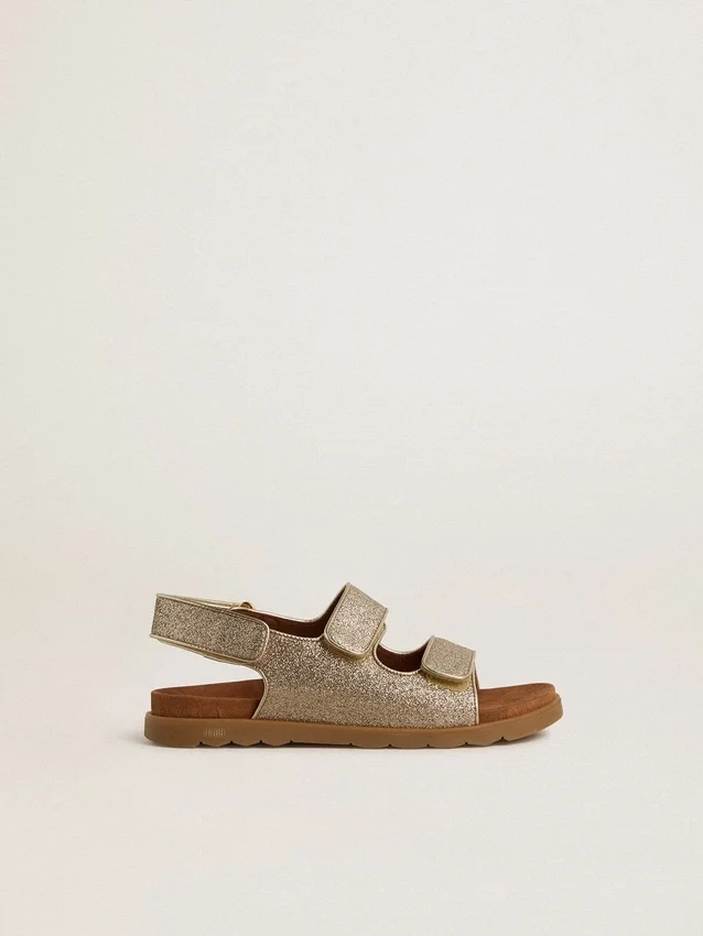 Sandali Noa Young in pelle micro-glitter e platino