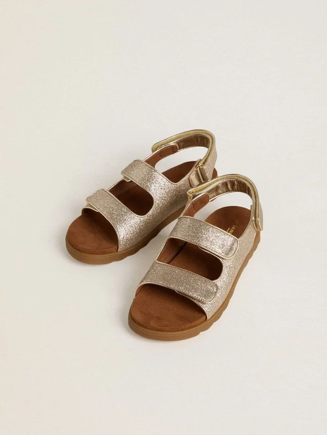 Sandali Noa Young in pelle micro-glitter e platino