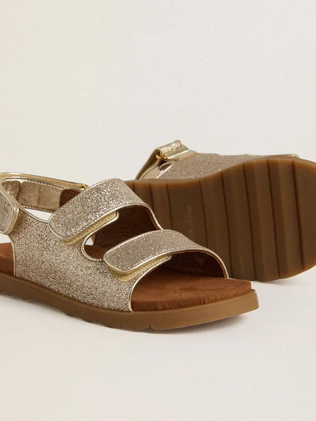 Sandali Noa Young in pelle micro-glitter e platino