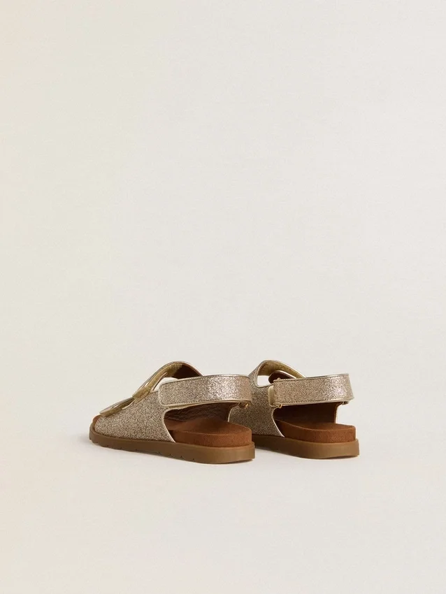 Sandali Noa Young in pelle micro-glitter e platino
