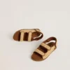 Sandali Noa Young in rafia beige e pelle marrone