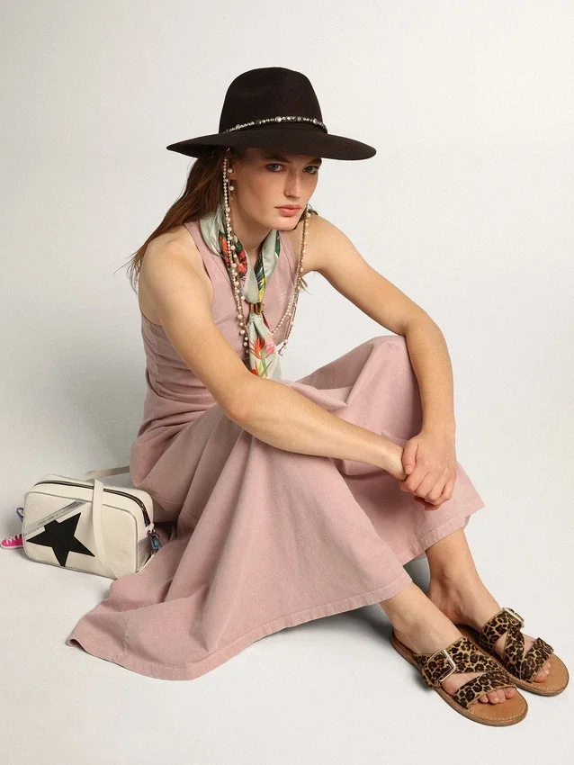 Sandali piatti da donna Margaret in pelle di pony con stampa leopardata