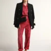 Sandali piatti da donna Margaret in pelle nera rivestita in resina