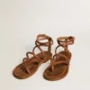 Sandali piatti da donna Penelope in pelle color tabacco con suola in pelle scamosciata