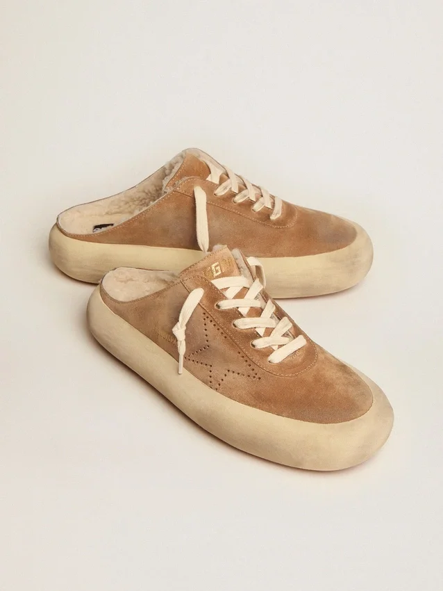 Scarpe da donna Space-Star in pelle scamosciata color tabacco con fodera in montone