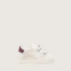 Scarpe da neonato in velluto con stella in pelle scamosciata bianca e linguetta sul tallone in pelle bordeaux