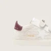Scarpe da neonato in velluto con stella in pelle scamosciata bianca e linguetta sul tallone in pelle bordeaux
