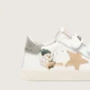 Scarpe da scuola per bambini in nappa con stella in pelle scamosciata beige e stampa con mascotte