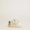Scarpe da scuola per bambini in pelle nappa con stampa musicale e stella in pelle scamosciata bianca