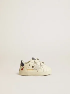 Scarpe da scuola per bambini in pelle nappa con stampa musicale e stella in pelle scamosciata bianca