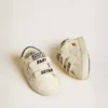 Scarpe da scuola per bambini in pelle nappa con stampa musicale e stella in pelle scamosciata bianca