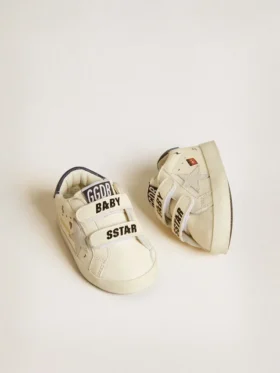 Scarpe da scuola per bambini in pelle nappa con stampa musicale e stella in pelle scamosciata bianca