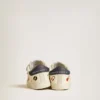 Scarpe da scuola per bambini in pelle nappa con stampa musicale e stella in pelle scamosciata bianca