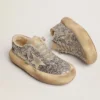 Scarpe Space-Star da donna in glitter argento con fodera in shearling
