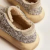 Scarpe Space-Star da donna in glitter argento con fodera in shearling