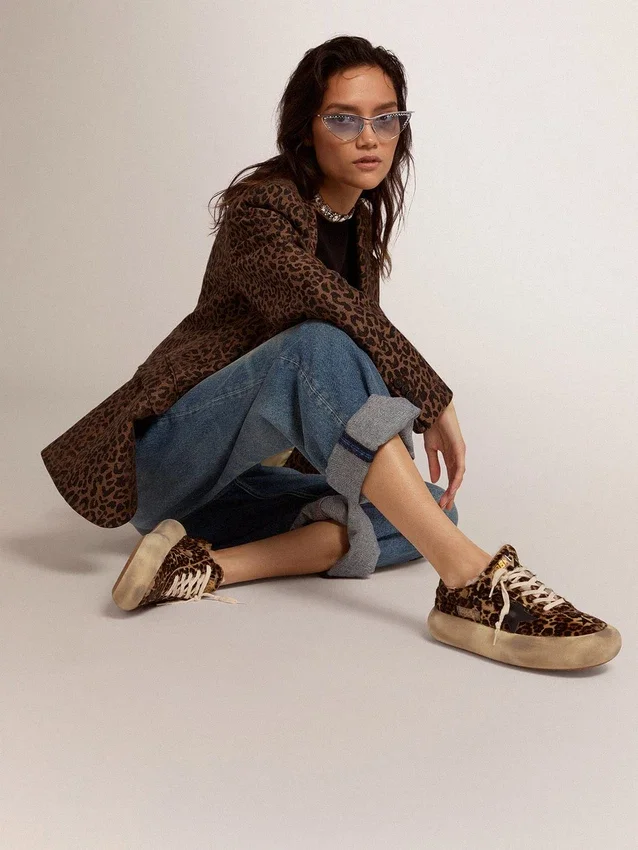 Scarpe Space-Star da donna in pelle di pony con stampa animalier e fodera in shearling