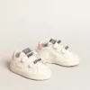 Set da scuola per bambini in nappa bianca con linguetta sul tallone in pelle rosa