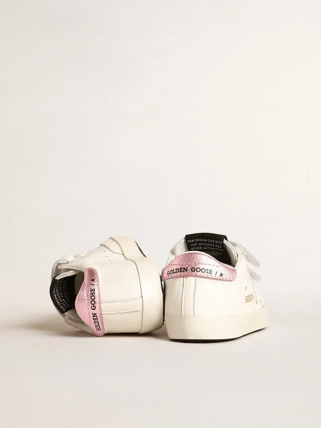 Set da scuola per bambini in nappa bianca con linguetta sul tallone in pelle rosa
