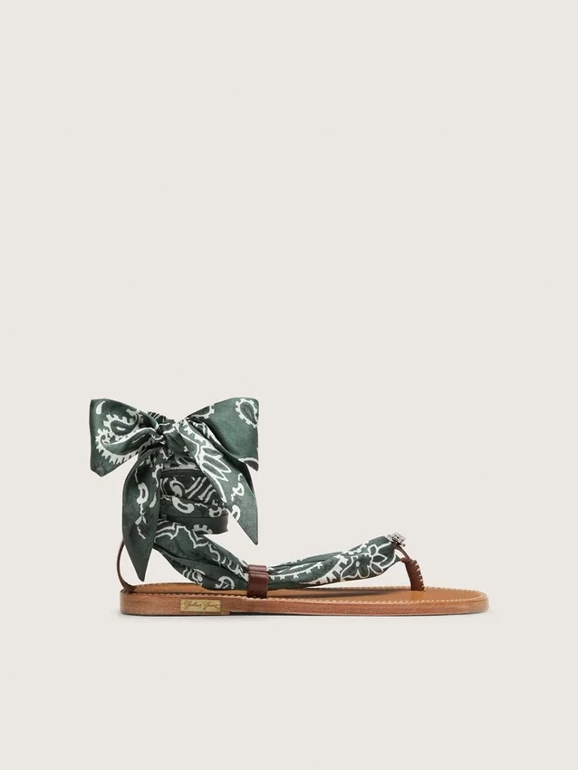 Set di due nastri in twill con motivo paisley verde