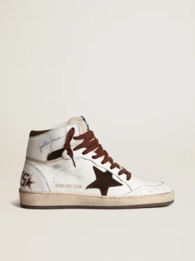 Sky-Star da donna in nappa bianca con stella in pelle scamosciata color cioccolato