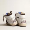 Sky-Star da donna in nappa bianca con stella in pelle scamosciata color cioccolato
