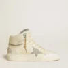 Sky-Star da donna in pelle con stella in pelle azzurra e linguetta sul tallone bianca