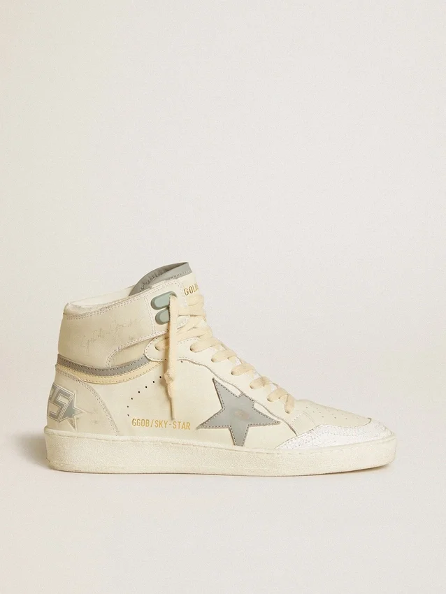 Sky-Star da donna in pelle con stella in pelle azzurra e linguetta sul tallone bianca