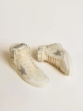 Sky-Star da donna in pelle con stella in pelle azzurra e linguetta sul tallone bianca