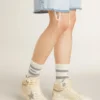 Sky-Star da donna in pelle con stella in pelle azzurra e linguetta sul tallone bianca