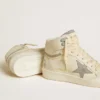 Sky-Star da donna in pelle con stella in pelle azzurra e linguetta sul tallone bianca