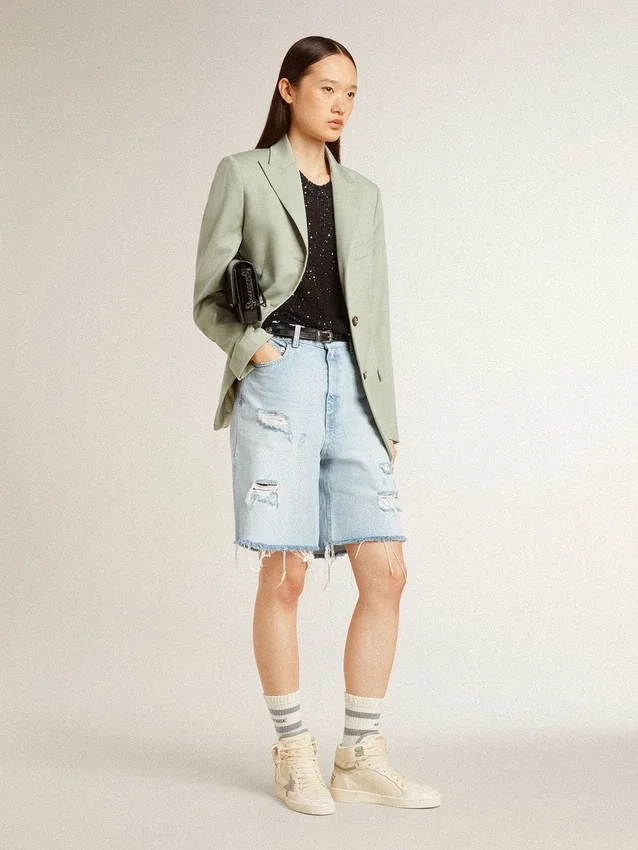 Sky-Star da donna in pelle con stella in pelle azzurra e linguetta sul tallone bianca