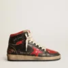 Sky-Star da donna in pelle nera lucida con stella rossa