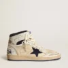 Sky-Star da uomo in nylon color crema e pelle con stella in pelle scamosciata blu