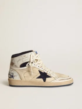 Sky-Star da uomo in nylon color crema e pelle con stella in pelle scamosciata blu